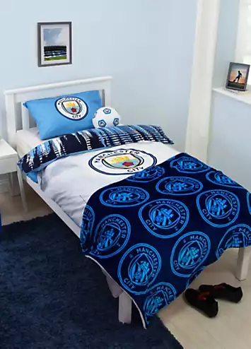 Manchester City FC Blue Moon Single Panel 100% Cotton Reversible Duvet Cover Set | Kaleidoscope