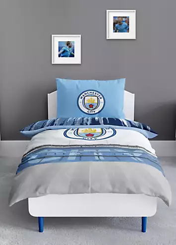 Manchester City FC Blue Moon Single Panel 100% Cotton Reversible Duvet Cover Set | Kaleidoscope