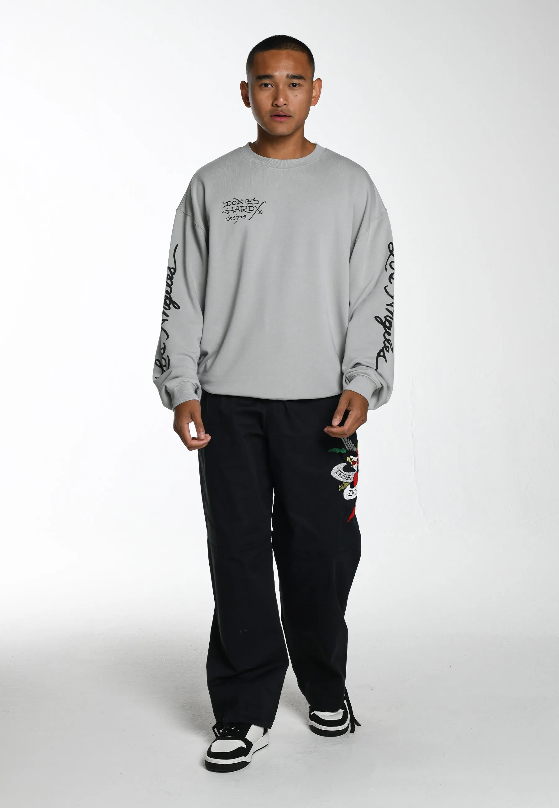 Mens Mono-Flash-Sheet Graphic Crew Neck Sweatshirt - Grey