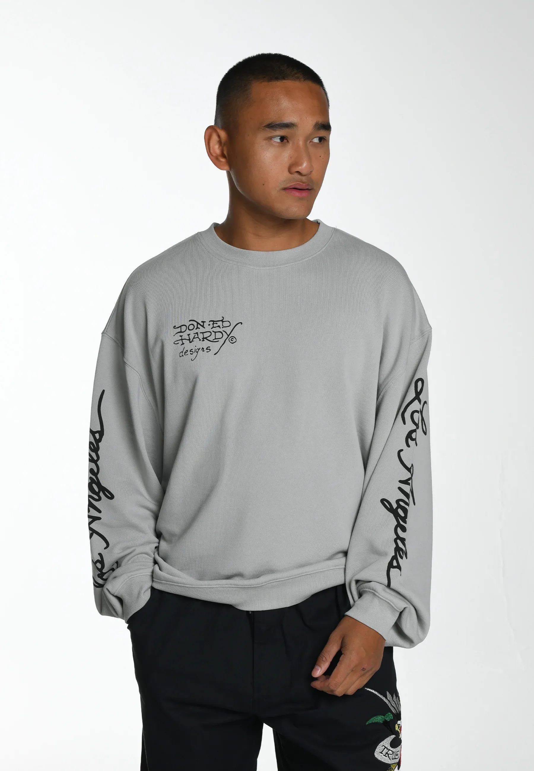 Mens Mono-Flash-Sheet Graphic Crew Neck Sweatshirt - Grey