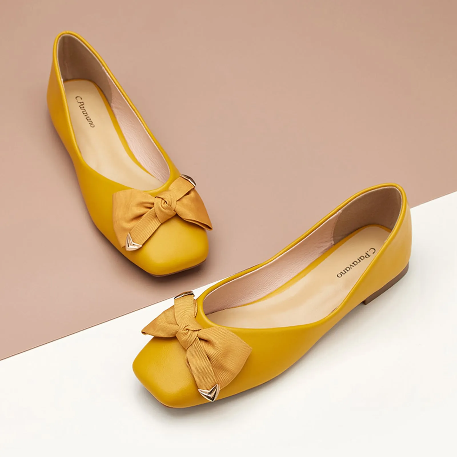 Metal Bow Ballerina Flats (Eva) Yellow