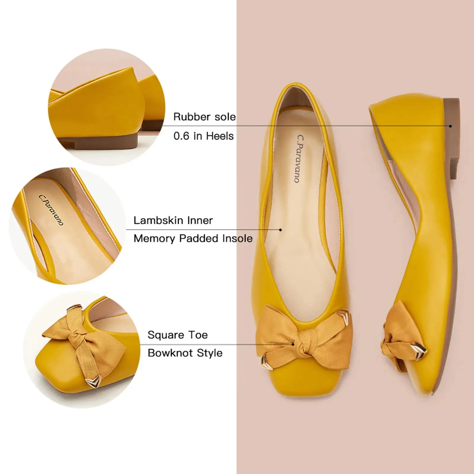 Metal Bow Ballerina Flats (Eva) Yellow