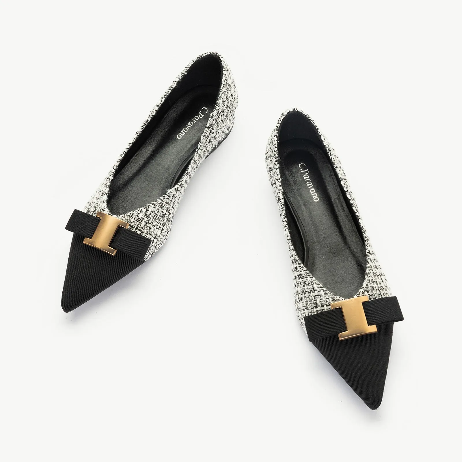 Metal Tie Tweed Flats (Aida)