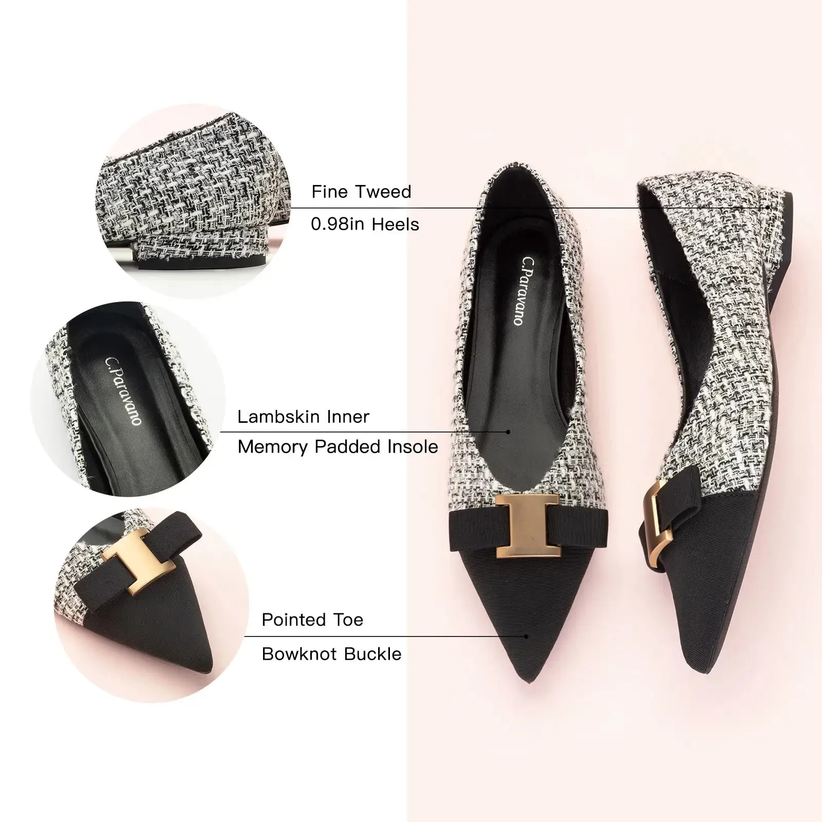 Metal Tie Tweed Flats (Aida)