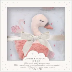 MON AMI French Swan Blanket & Rattle Gift Set