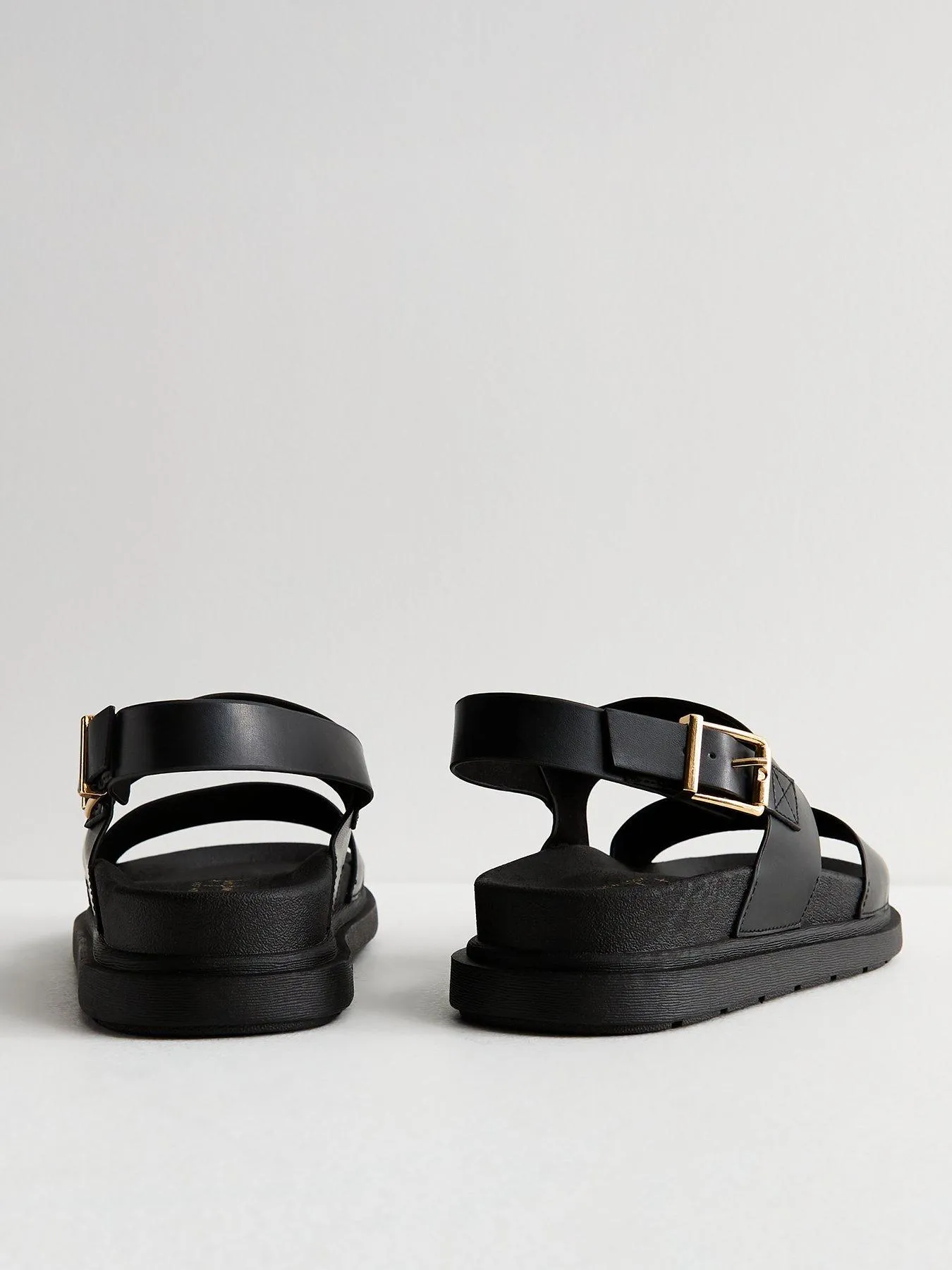 New Look Wide Fit Black Leather-look 2 Part Chunky Sandals