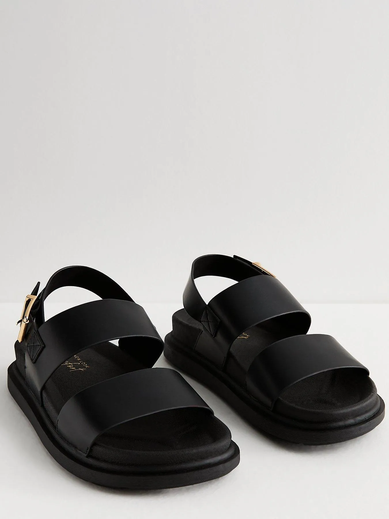 New Look Wide Fit Black Leather-look 2 Part Chunky Sandals