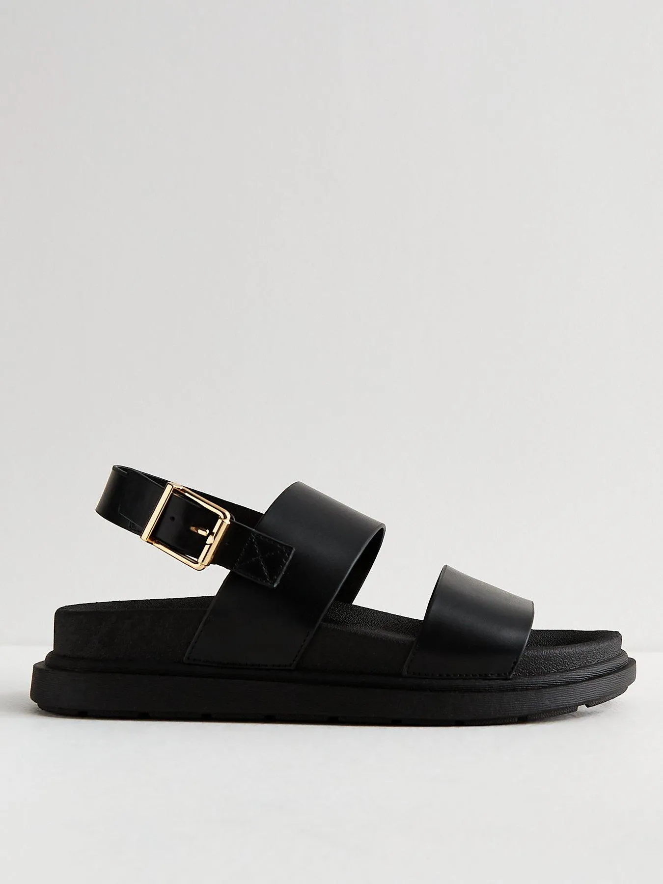 New Look Wide Fit Black Leather-look 2 Part Chunky Sandals