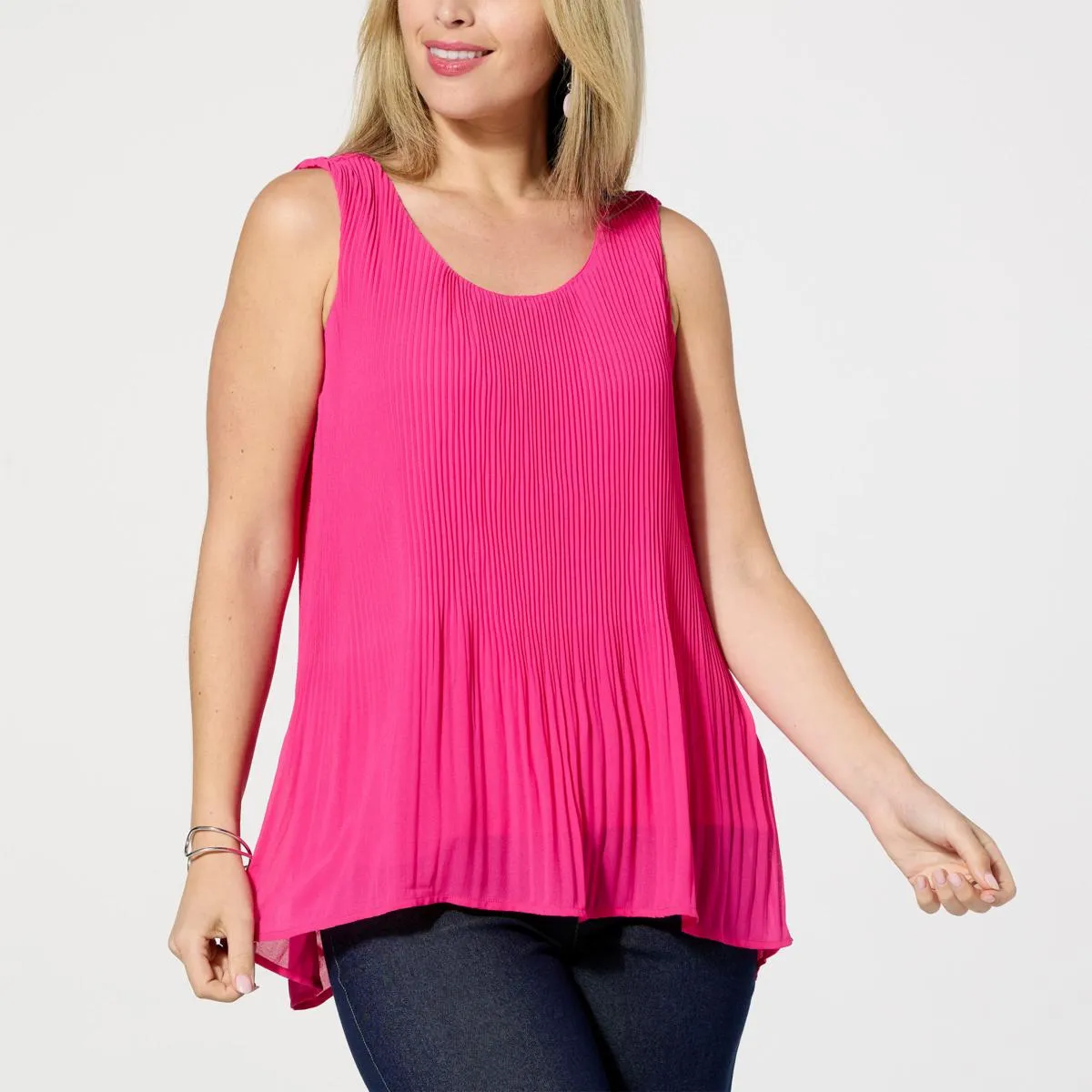      Nina Leonard Pleated Chiffon Tank Top     