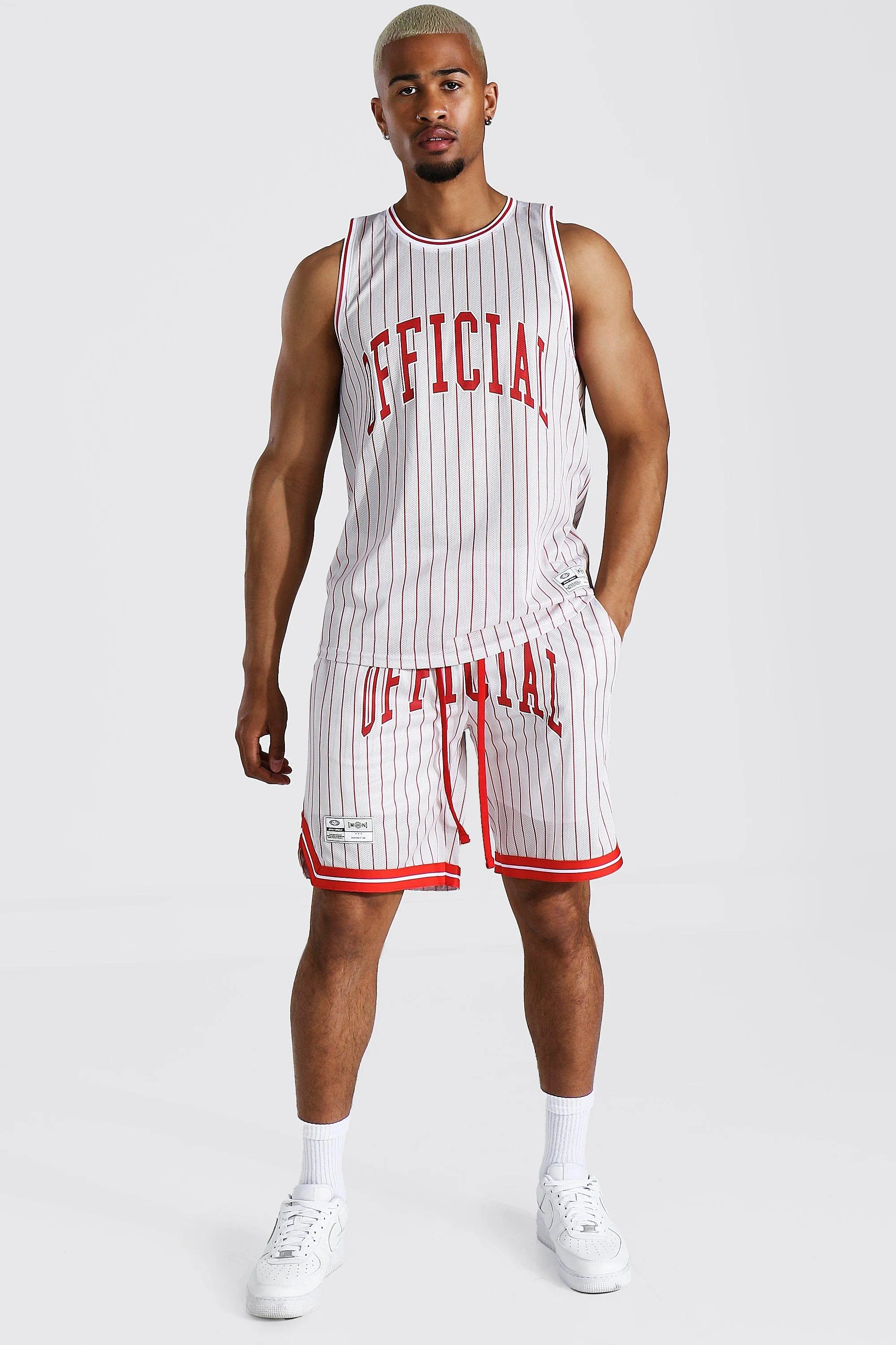 Official Striped Mesh Vest And Basketball Set | boohooMAN UK