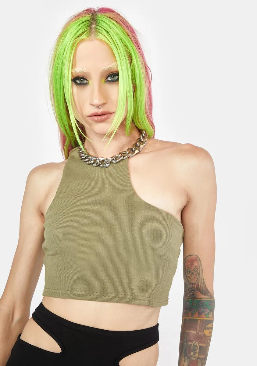 Olive Attention To Detail Crop Tank-