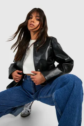 Oversized Faux Leather Bomber Jacket