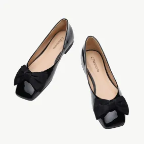 Patent Bow Ballerina Flats (Eva) Black