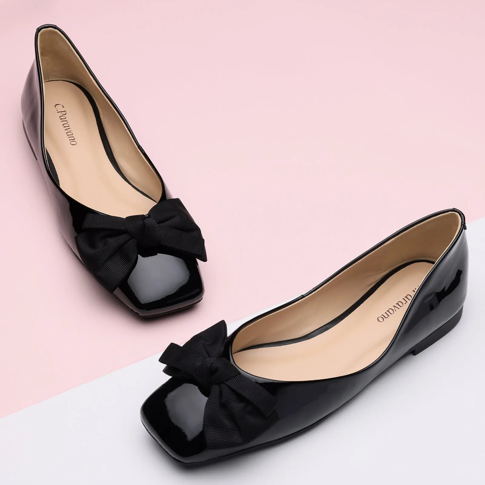 Patent Bow Ballerina Flats (Eva) Black