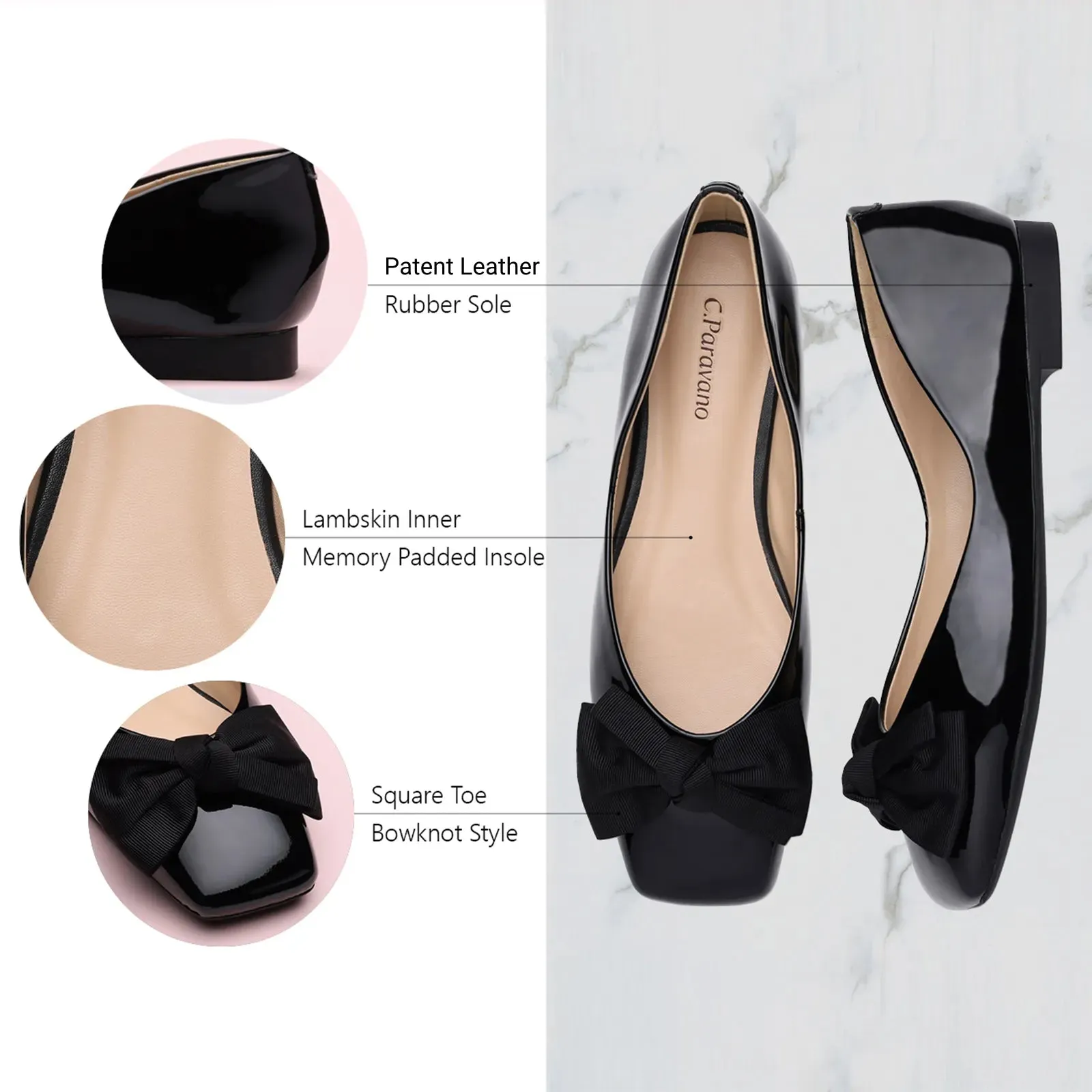 Patent Bow Ballerina Flats (Eva) Black