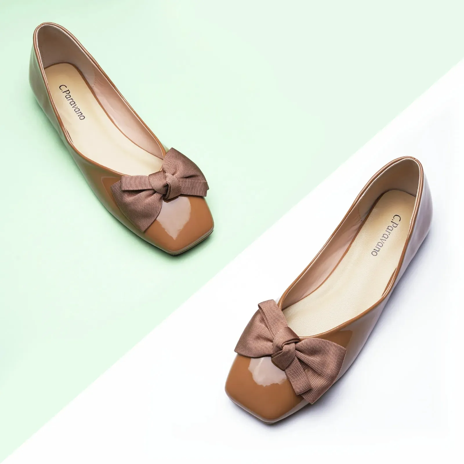 Patent Bow Ballerina Flats (Eva) Brown