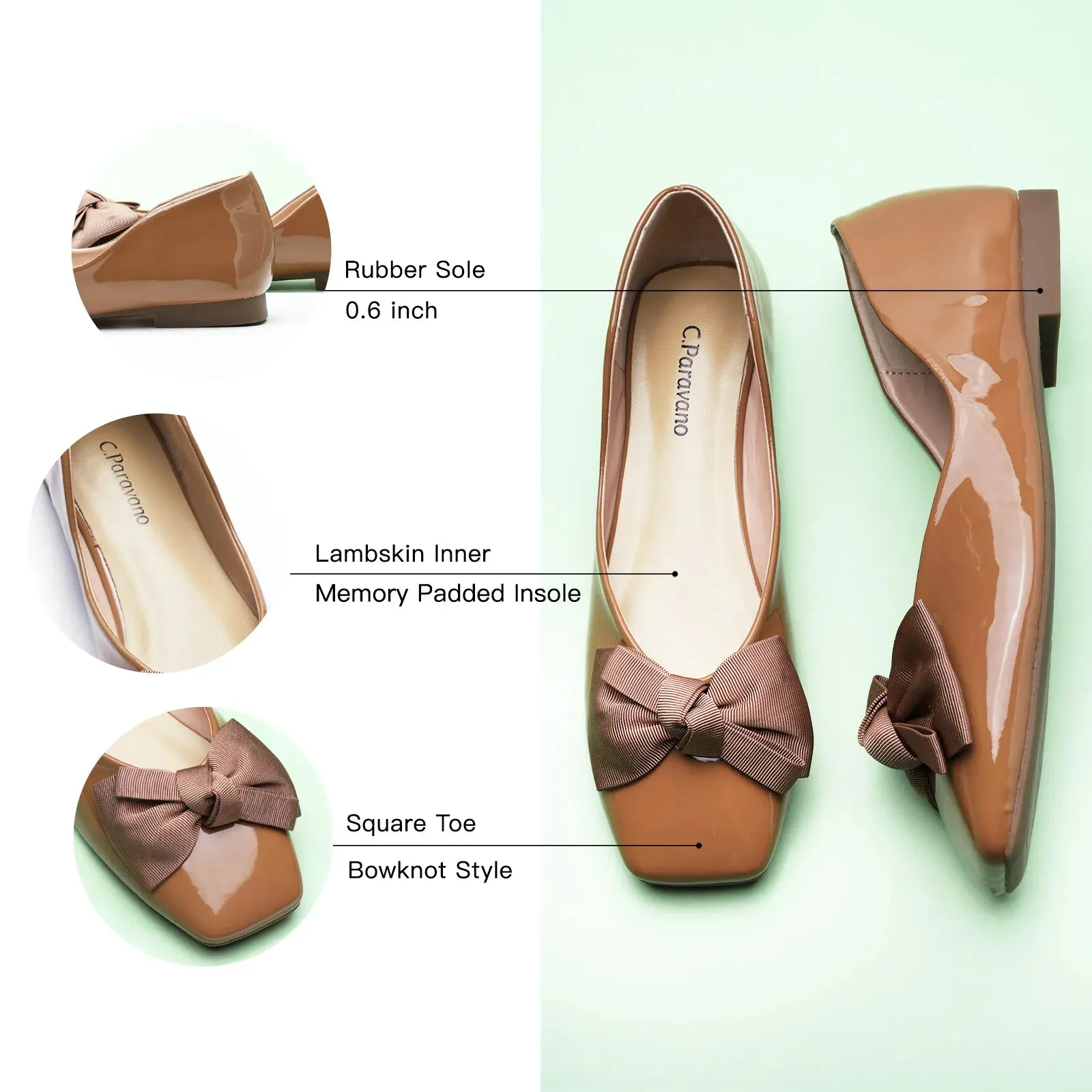 Patent Bow Ballerina Flats (Eva) Brown