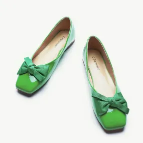 Patent Bow Ballerina Flats (Eva) Green