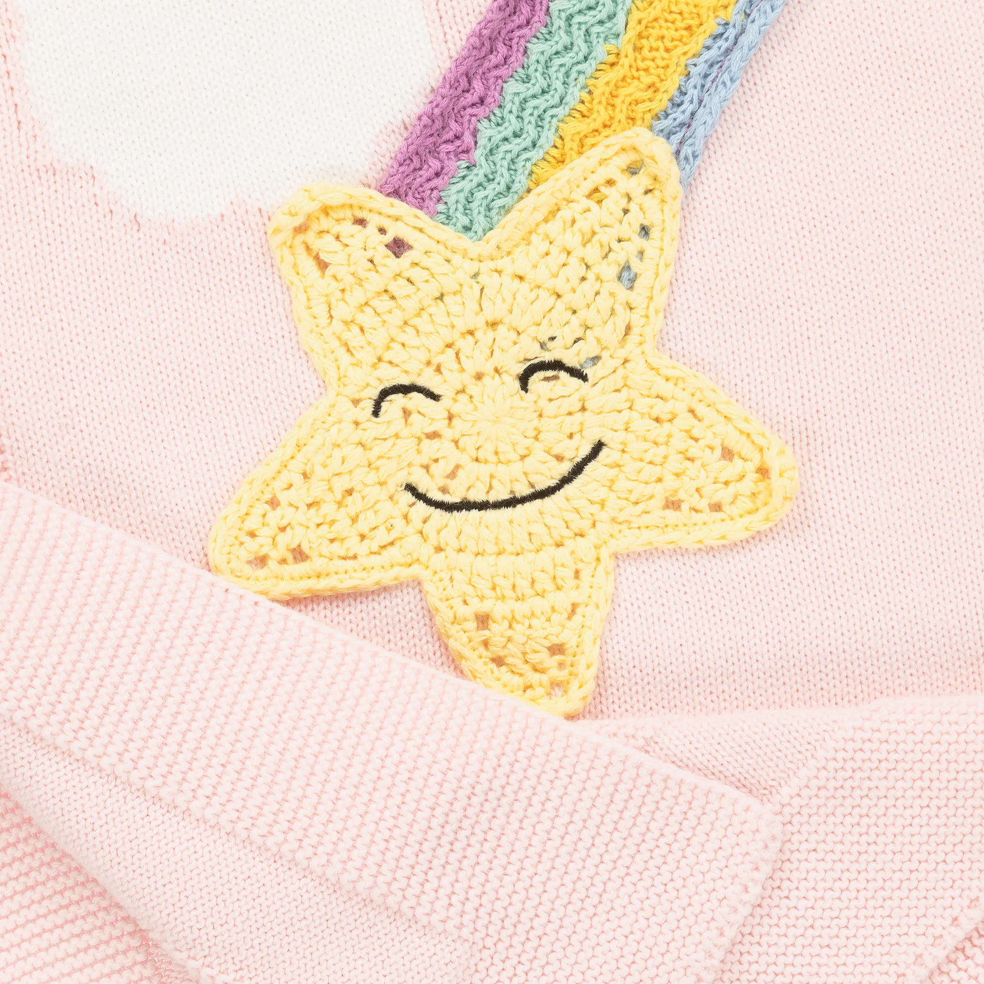 Pink Knitted Rainbow Blanket (75cm)