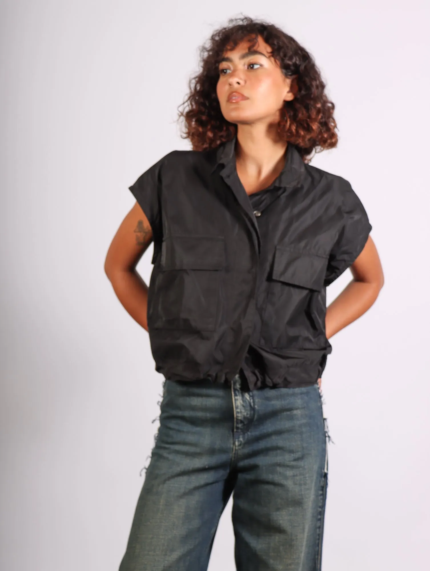 Planet Nylon Mini Cargo Vest in Black by Planet