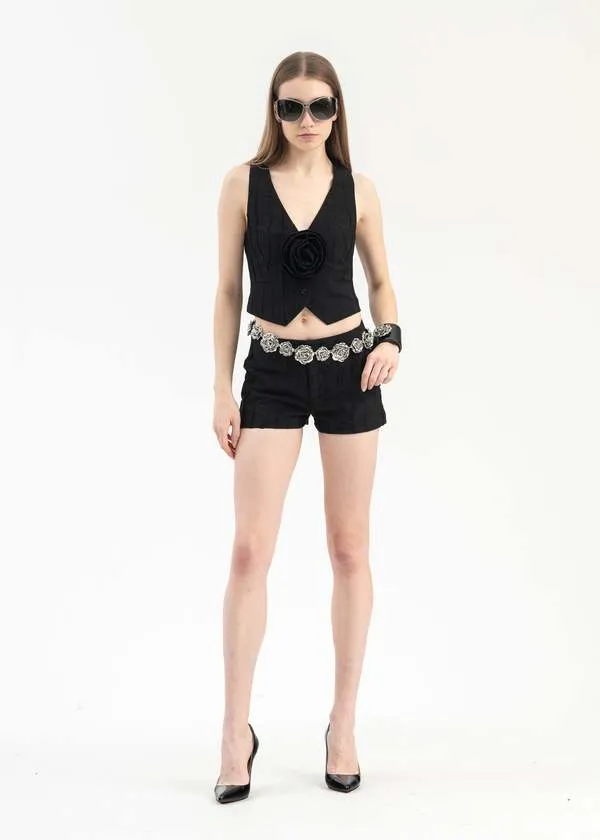 PLISSE SHORT - BLACK