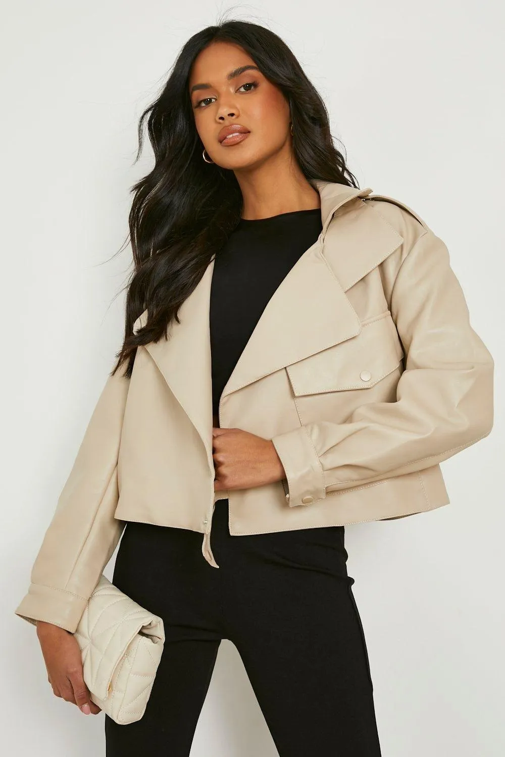 Pocket Detail Faux Leather Jacket