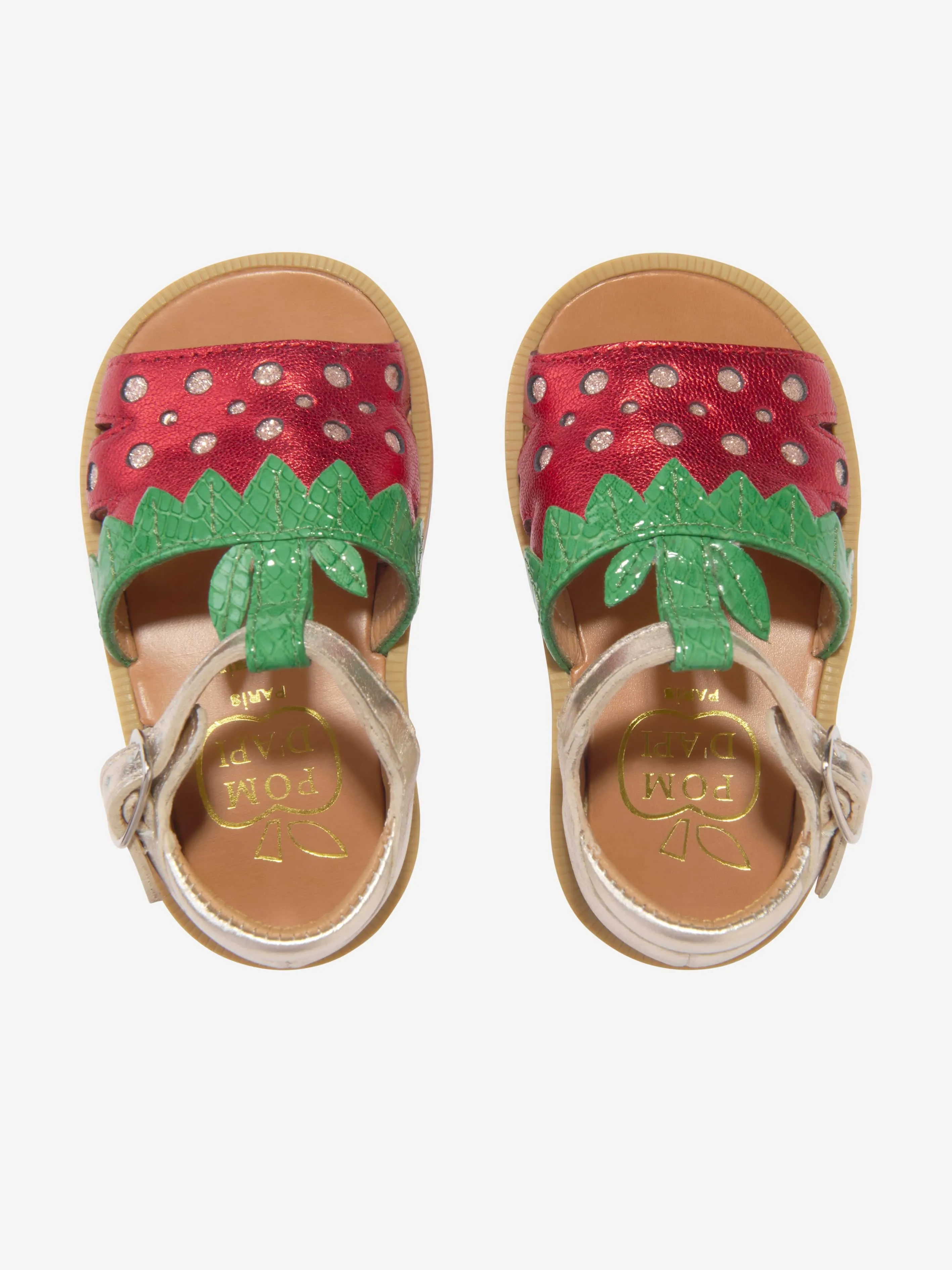 Pom D'Api Girls Leather Poppy Strawberry Sandals in Gold