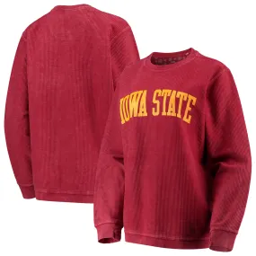 Pressbox Iowa State Cyclones Women's Cardinal Comfy Cord Vintage Wash Basic Arch Pullover Sweatshirt