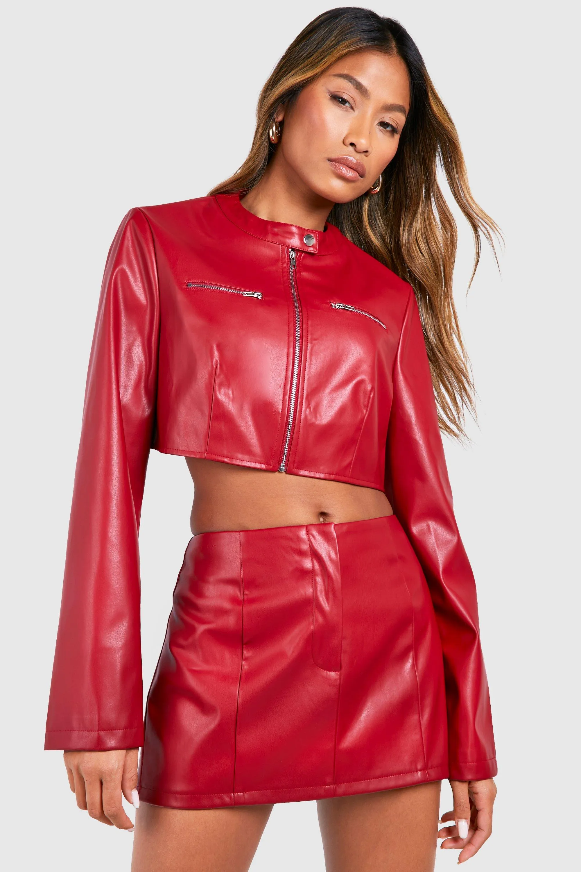 Pu Cropped Moto Jacket