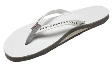 Rainbow Sandals Woman's - Swarovski Crystal 1/2 Strap - Single Layer - White