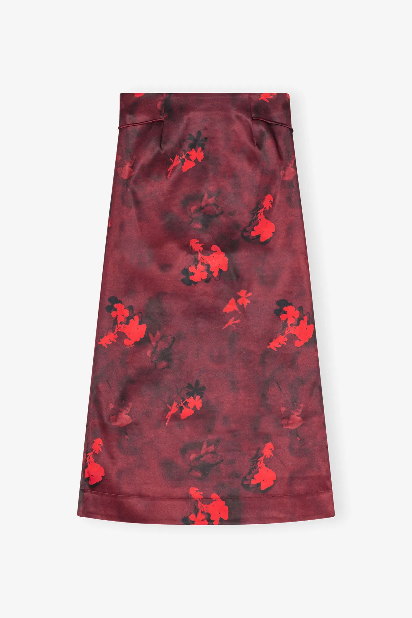 Red Printed Satin Maxi Skirt