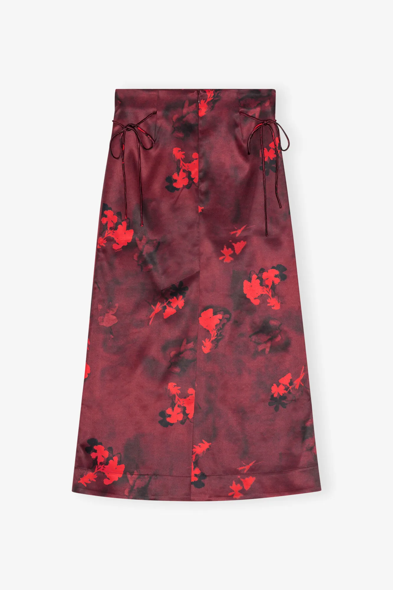 Red Printed Satin Maxi Skirt