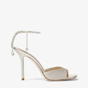 Saeda Sandal 100 Platinum Ice Dusty Glitter Sandals with Crystal Embellishment