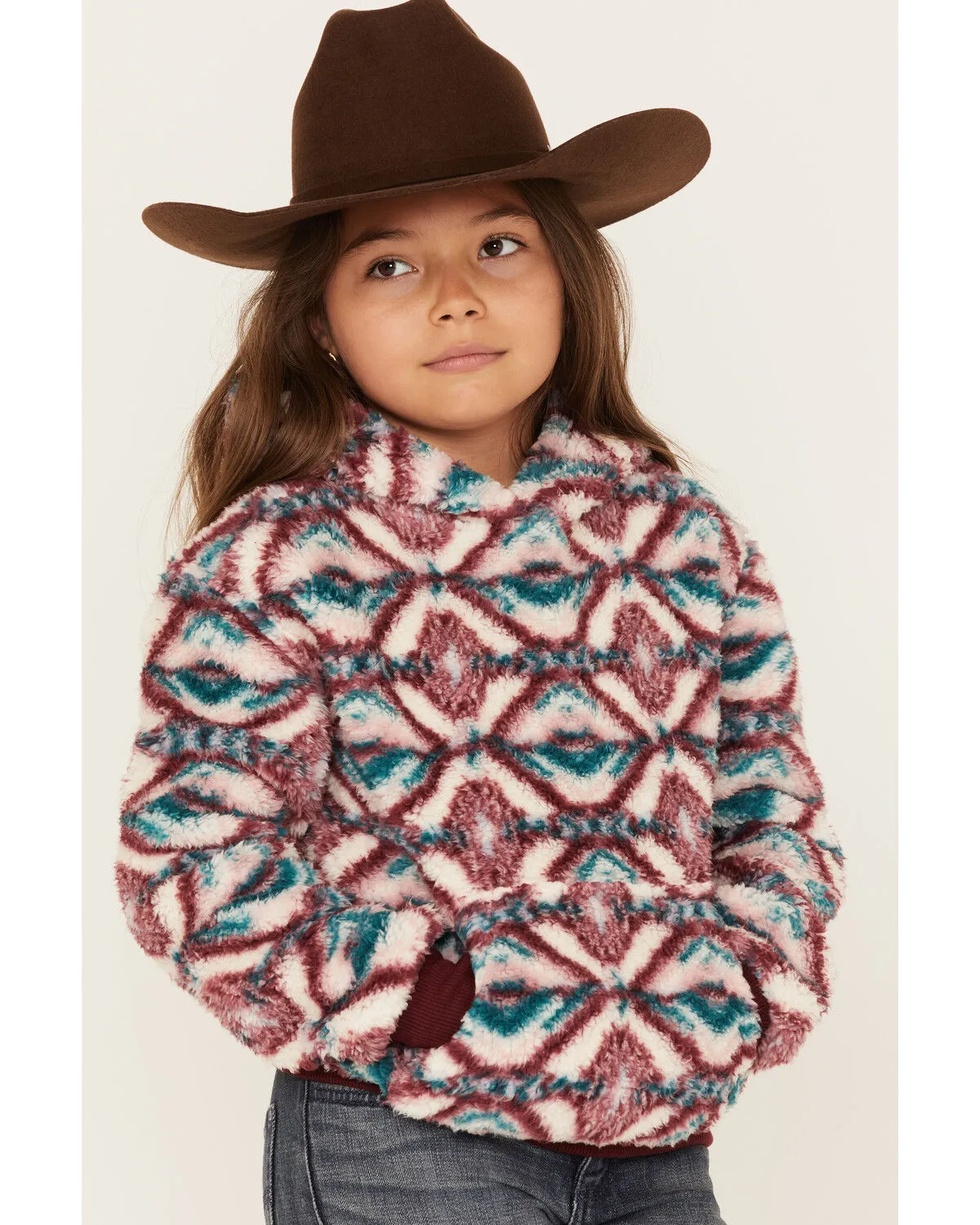 Shyanne Girls' Fuzzy Sherpa Southwestern Print Pullover