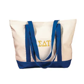 Sigma Delta Tau Canvas Boat Tote, 1-Color Greek Letters - BE004 - EMB