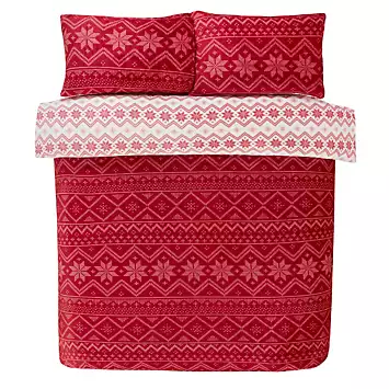 Sleepdown Red Fairisle Soft Fleece Christmas Duvet Cover Set | Kaleidoscope