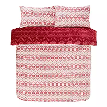 Sleepdown Red Fairisle Soft Fleece Christmas Duvet Cover Set | Kaleidoscope