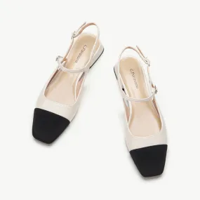 Square-Toe Slingback Flats (Felicia) White