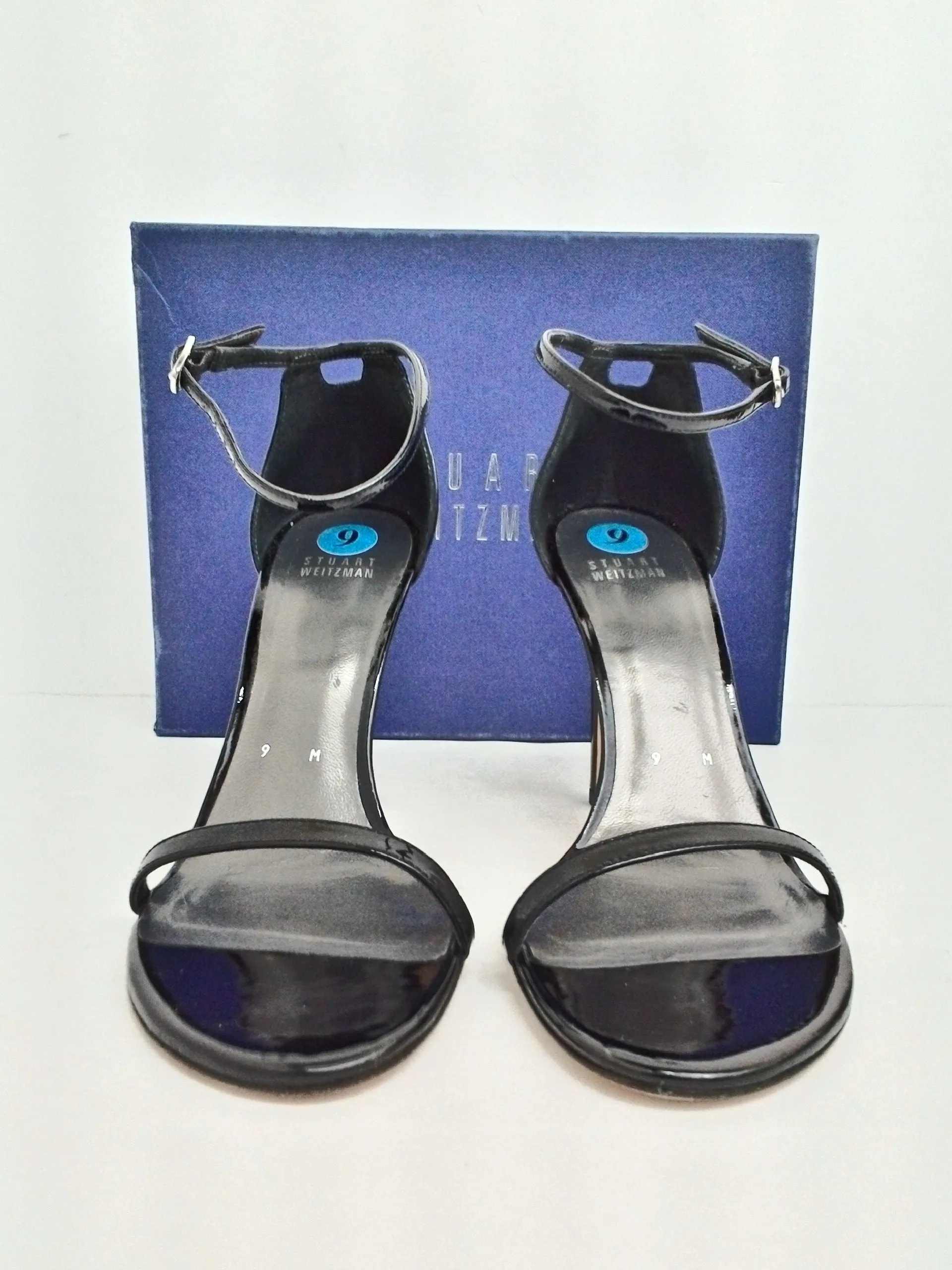 Stuart Weitzman Women's Black Patent Helled Sandals Size 9