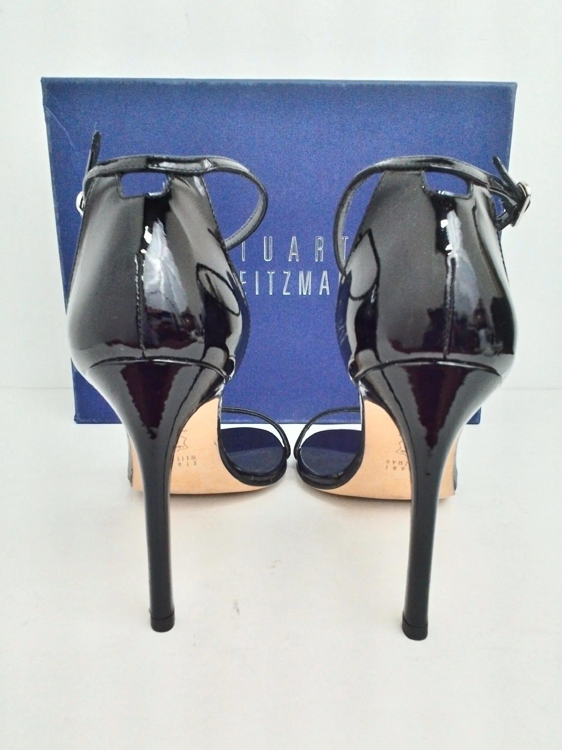 Stuart Weitzman Women's Black Patent Helled Sandals Size 9