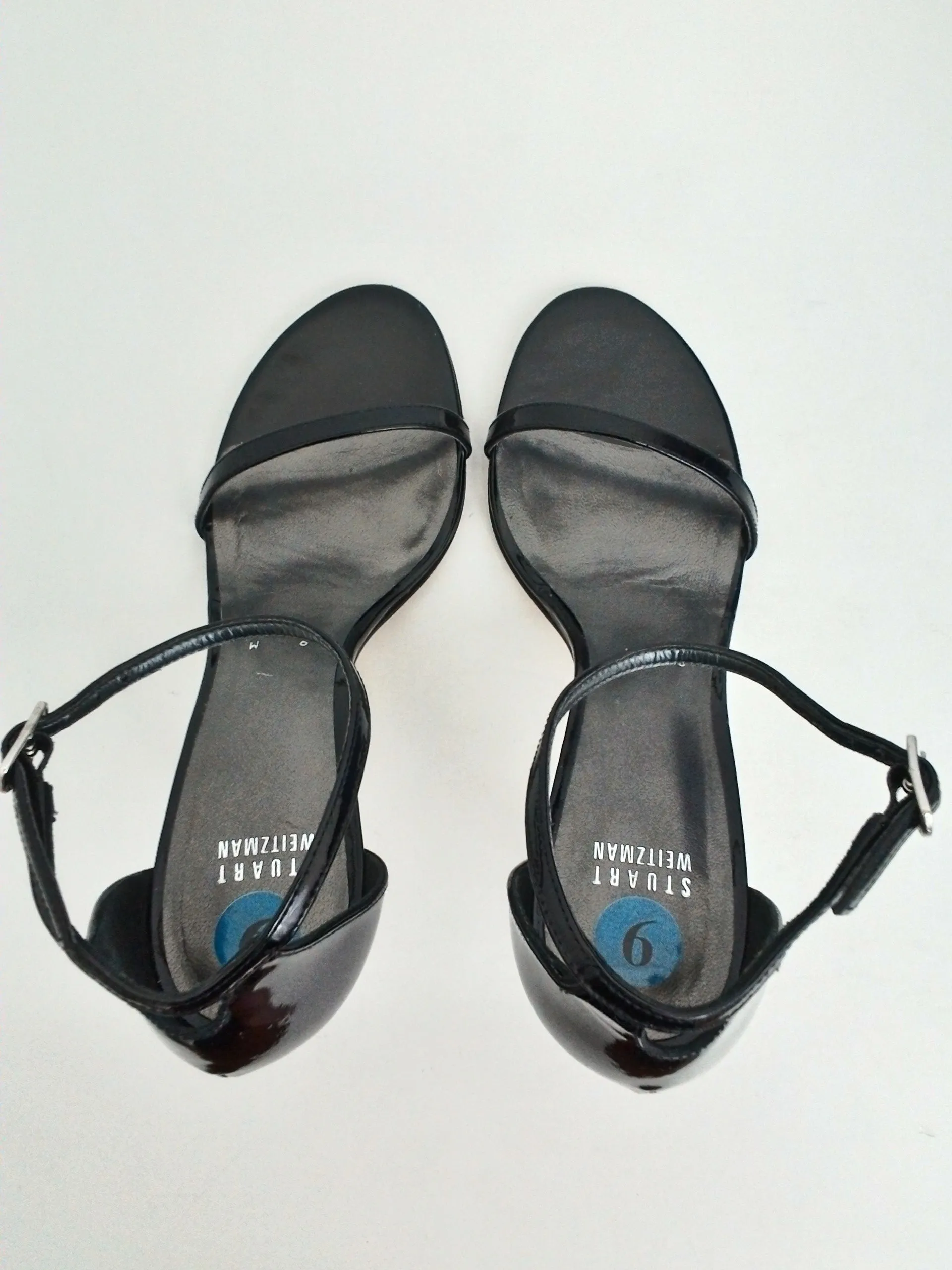 Stuart Weitzman Women's Black Patent Helled Sandals Size 9