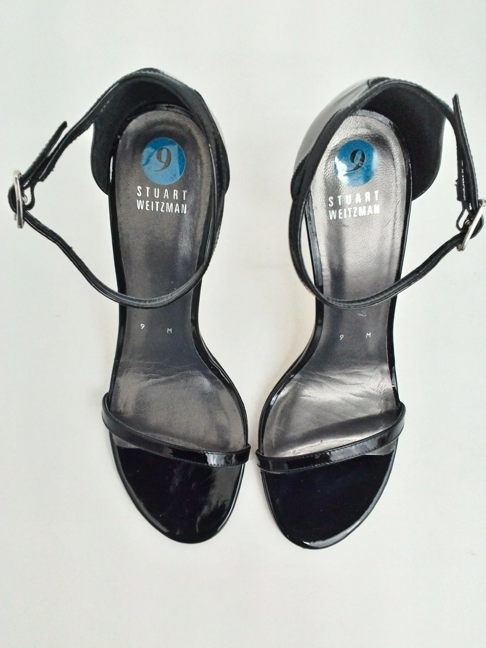 Stuart Weitzman Women's Black Patent Helled Sandals Size 9