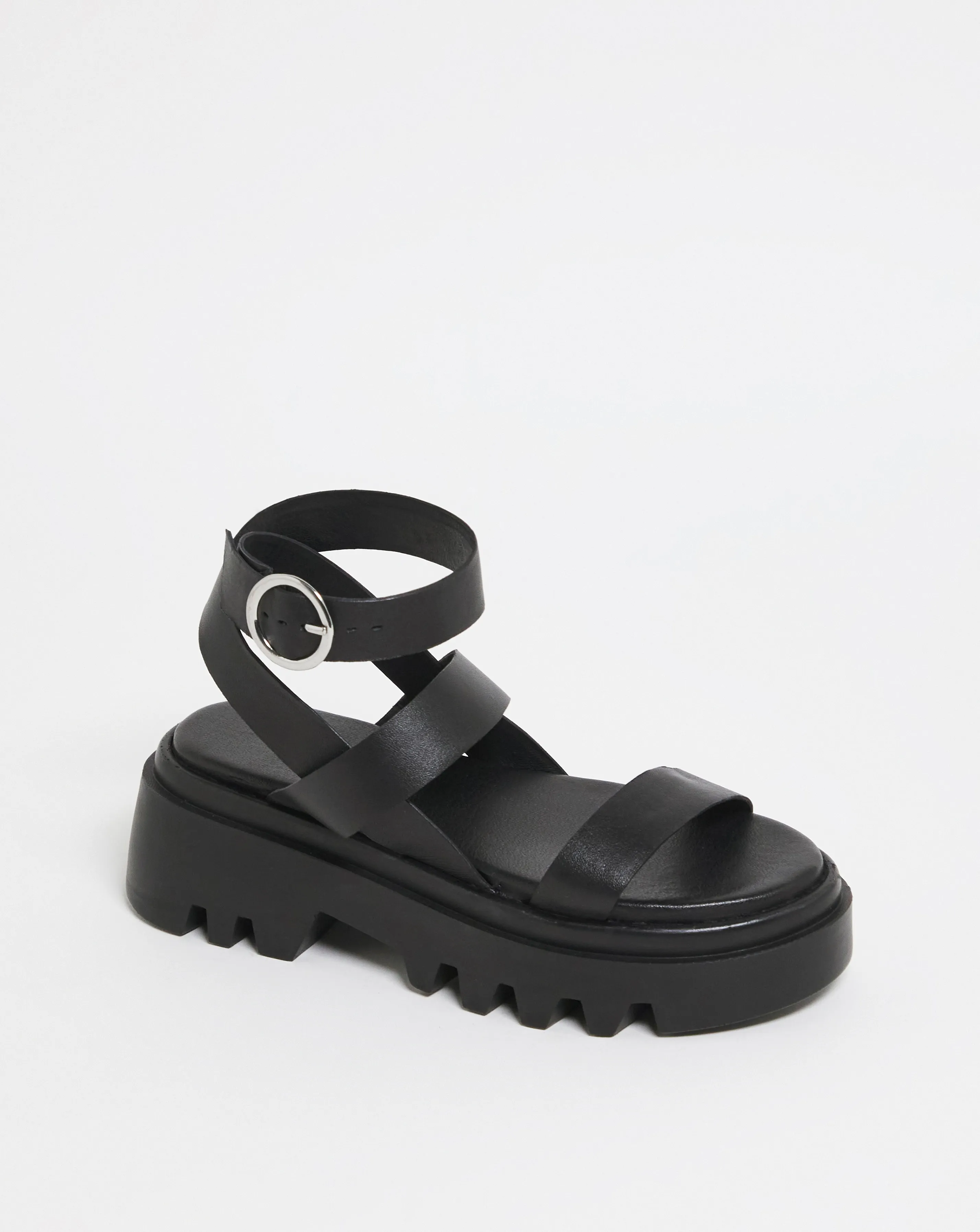 Sundae Leather Chunky Cleated Sandals Wide Fit Simply Comfort | Simply Be