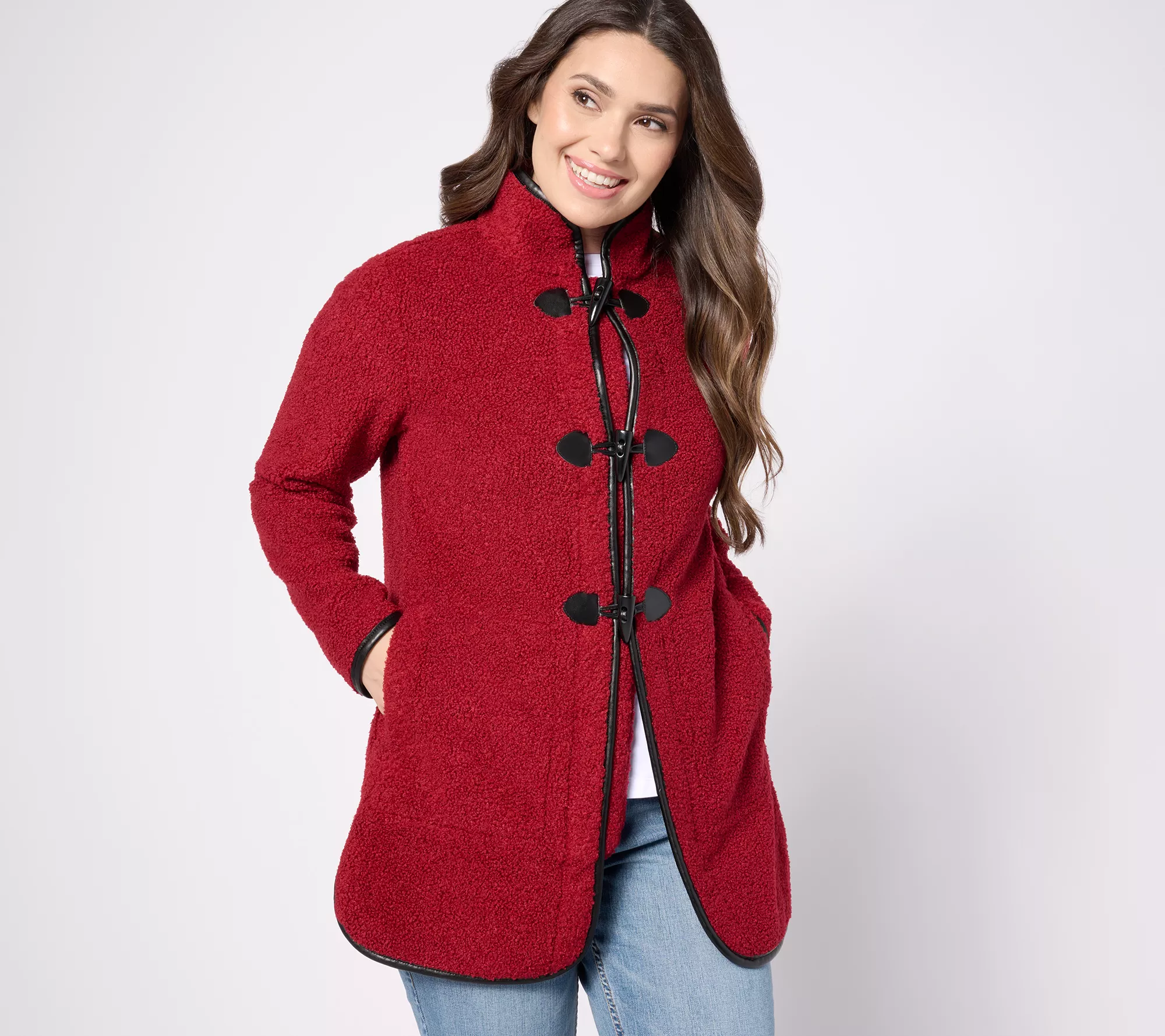 Susan Graver Weekend Petite Knit Boucle Toggle Closure Jacket