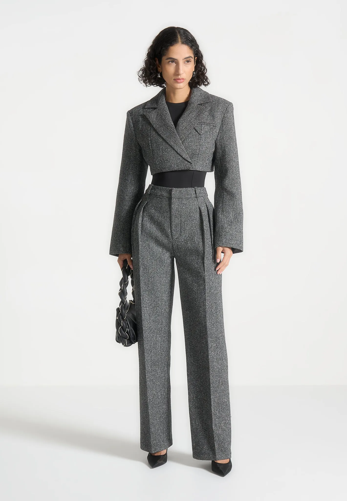 Tailored Twin Pleat Wool Trousers - Grey