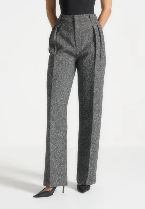 Tailored Twin Pleat Wool Trousers - Grey