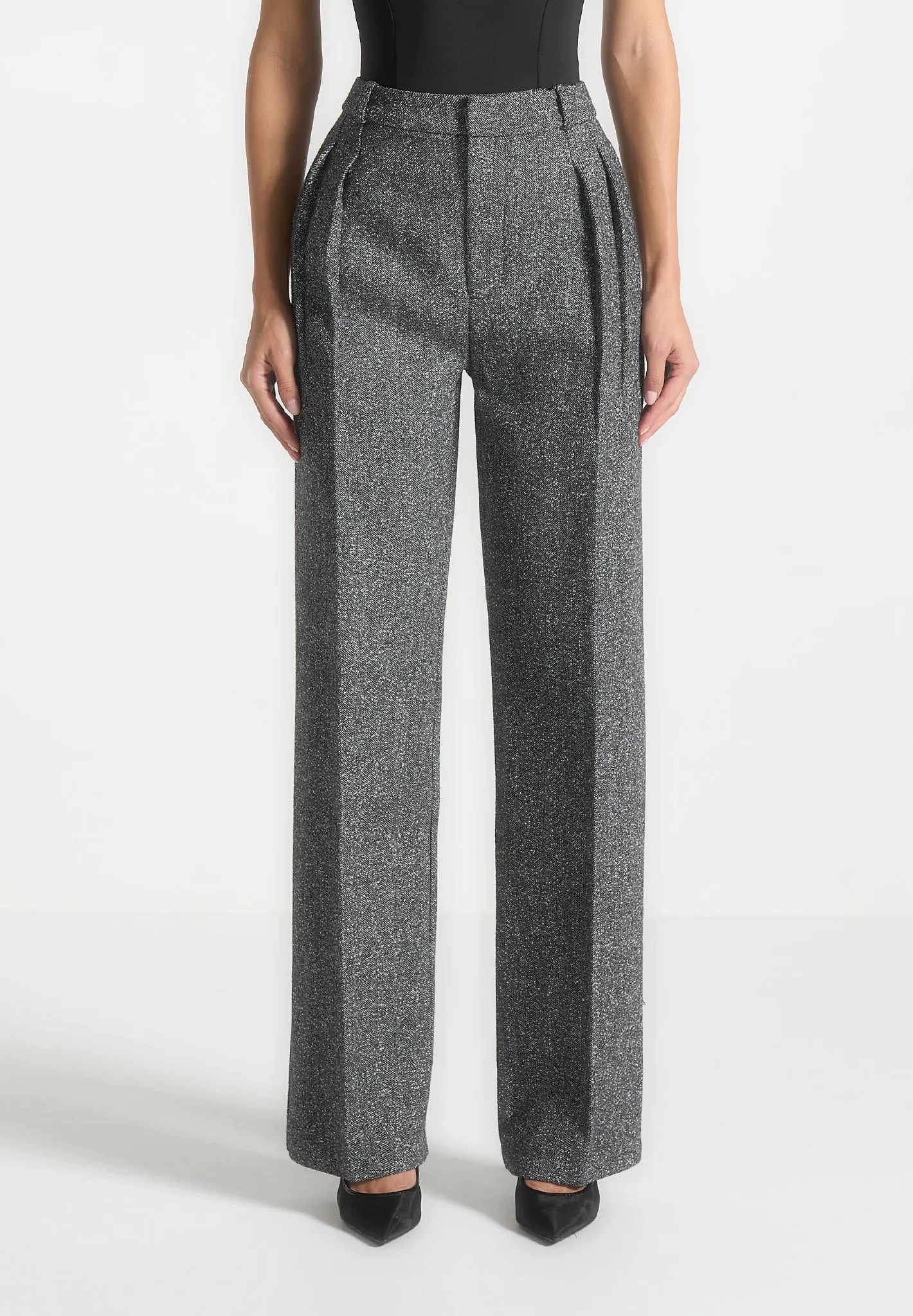 Tailored Twin Pleat Wool Trousers - Grey