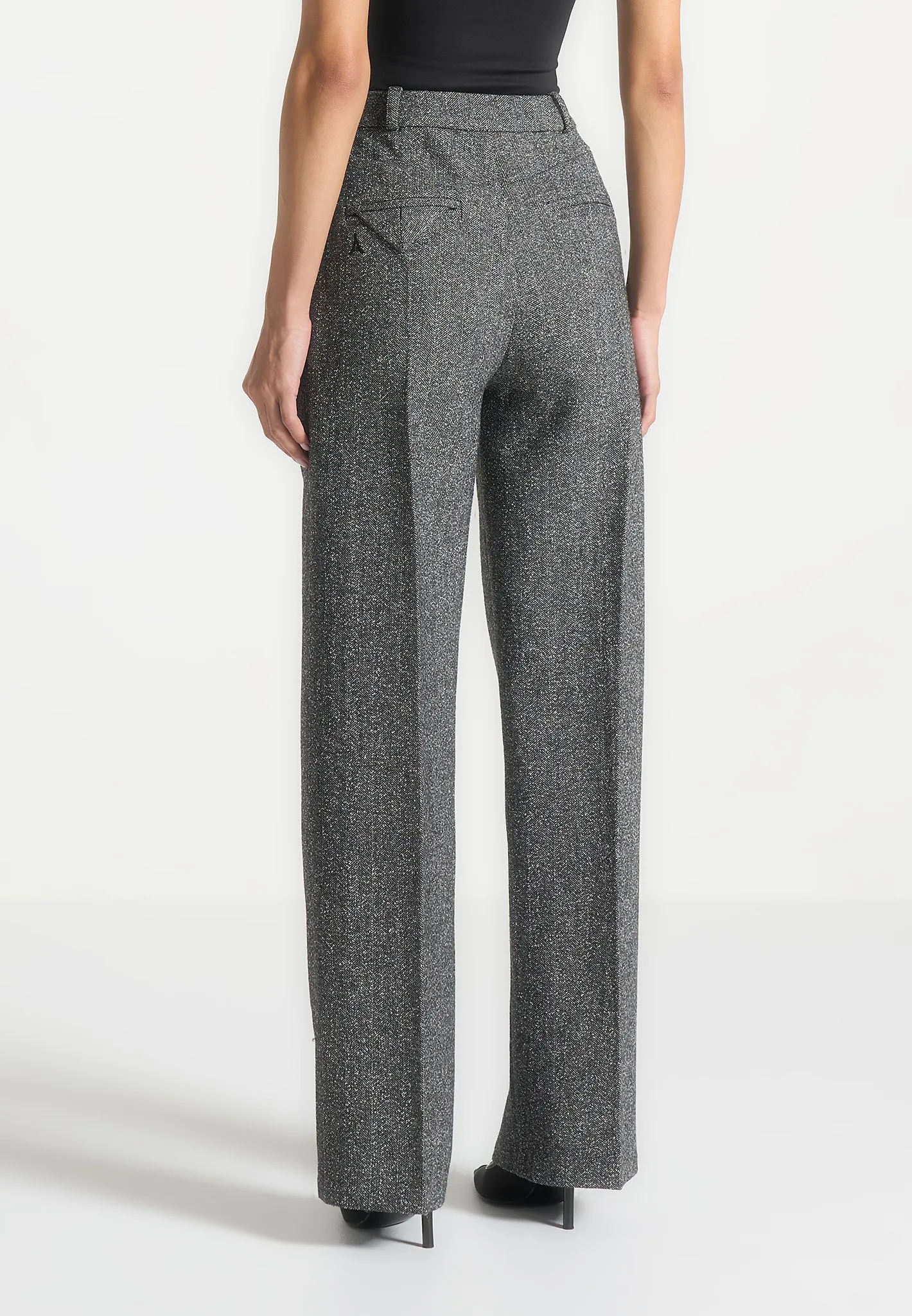 Tailored Twin Pleat Wool Trousers - Grey