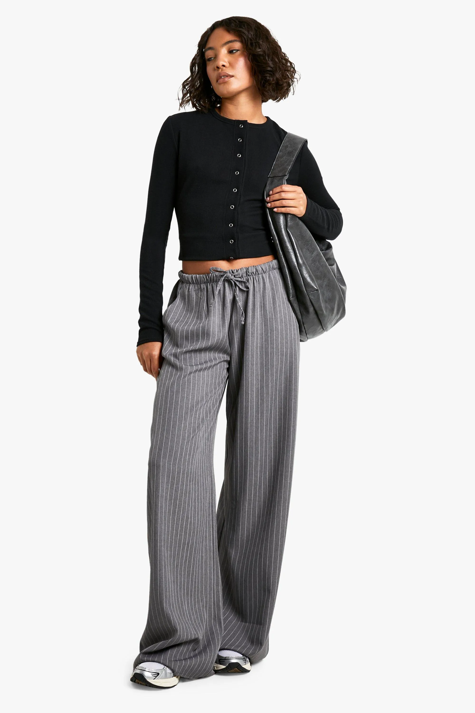 Tall Drawstring Stripe Wide Leg Trousers