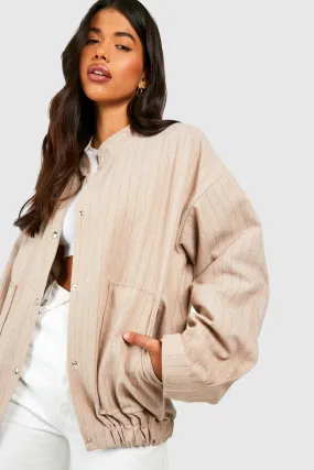 Tall Pinstripe Oversized Bomber Jacket